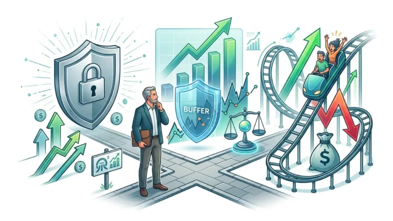 RILA Annuity illustrated as a middle ground between protected retirement savings and full stock market risk