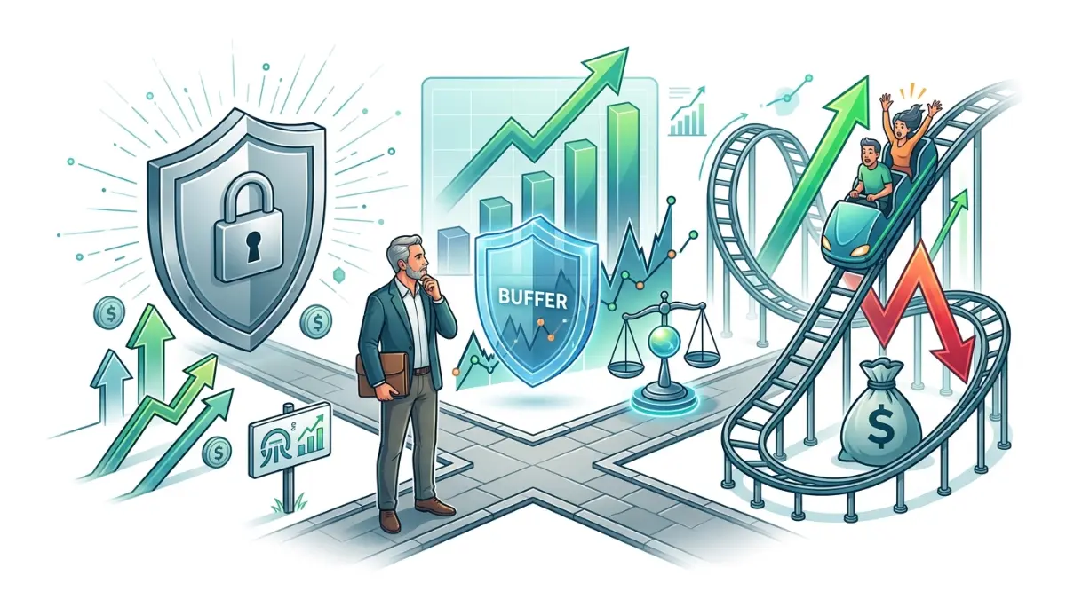 RILA Annuity illustrated as a middle ground between protected retirement savings and full stock market risk
