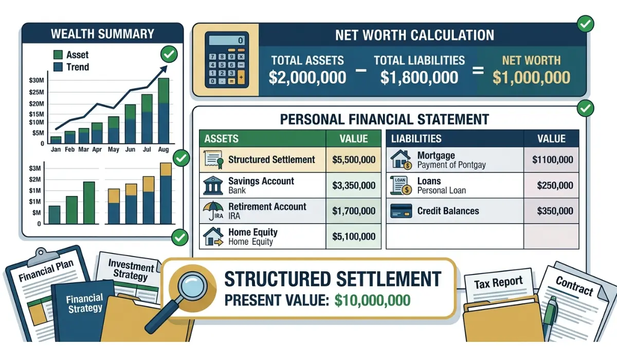 Structured settlement included correctly in a complete personal net worth statement and financial overview