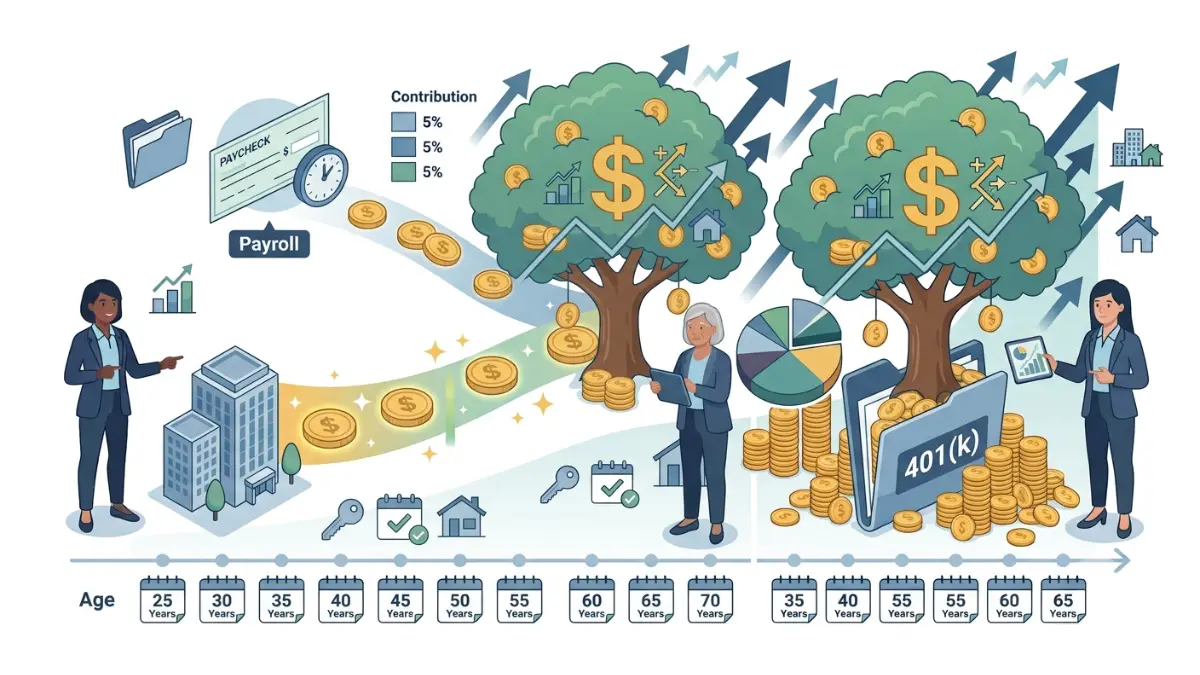 401(k) in Your 20s comparing retirement savings outcomes when starting at age 25 versus delaying contributions until age 35