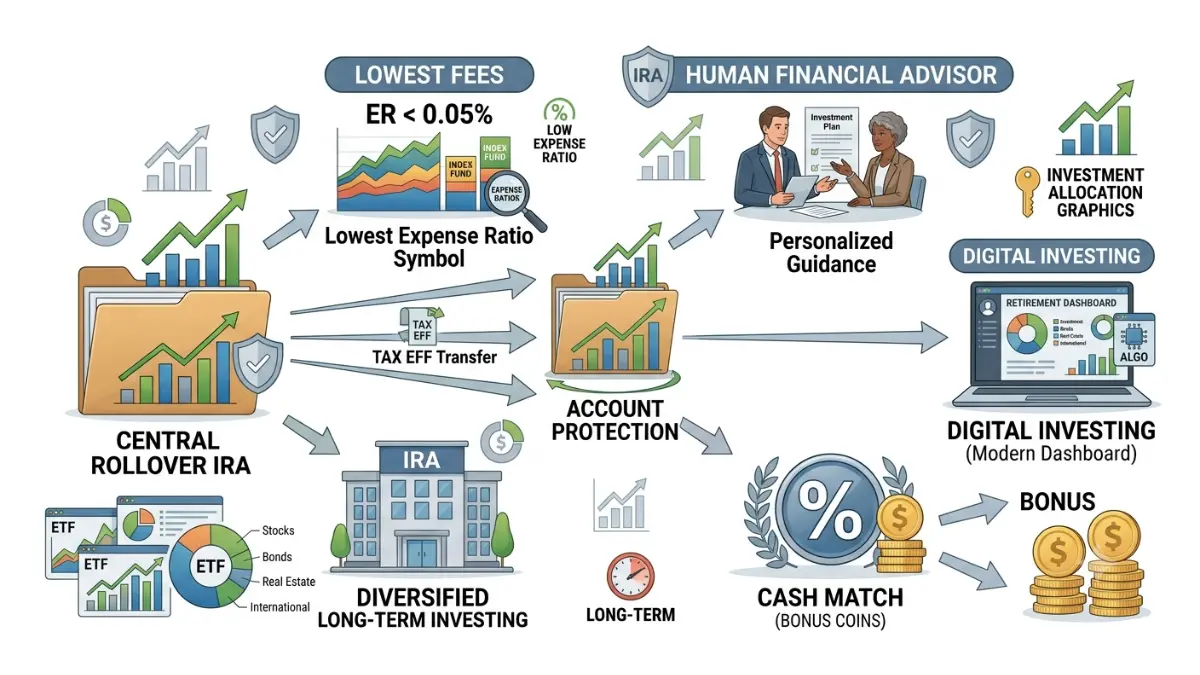 401(k) roll over decision illustration comparing retirement account rollover options based on investment priorities and account features