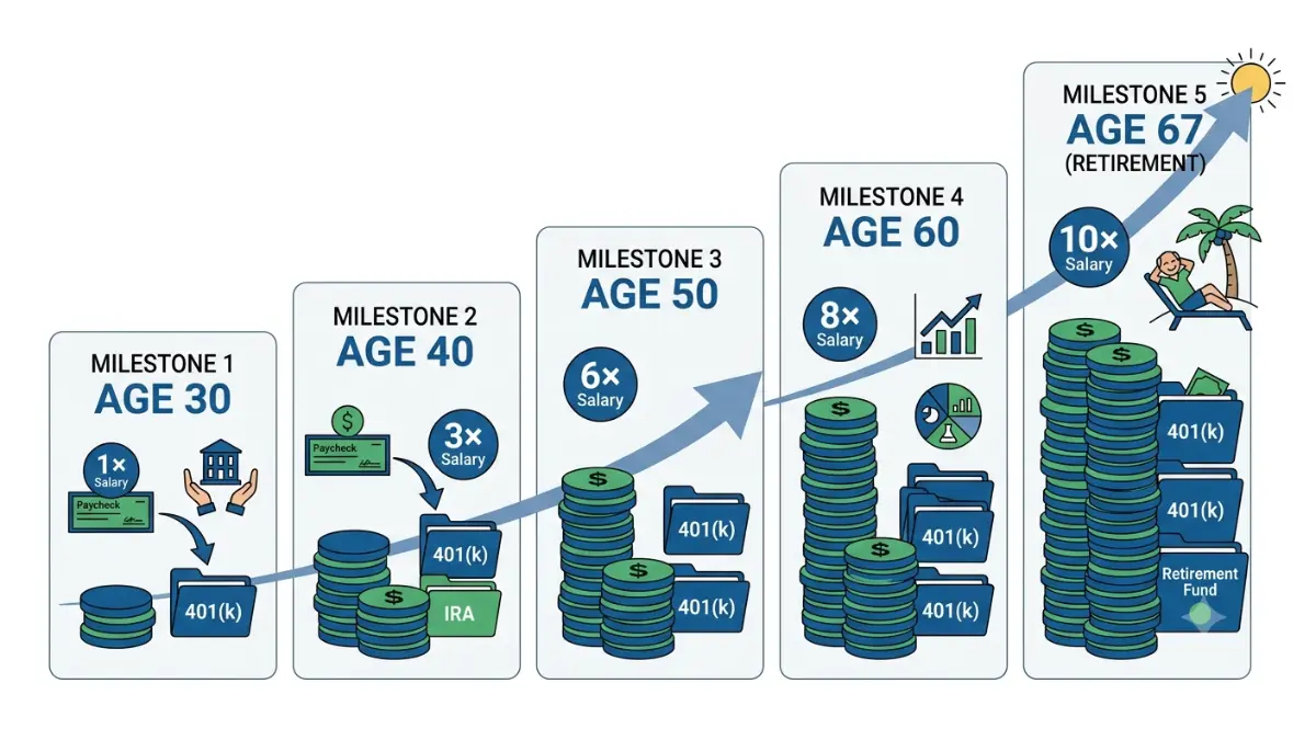 Understanding 401(k) salary multiplier milestones for retirement savings at ages 30, 40, 50, 60, and 67