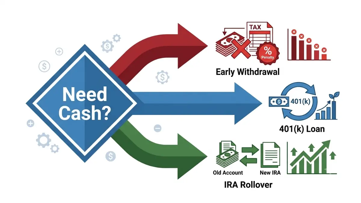 401(k) Early Withdrawal Penalty alternatives comparing early withdrawal, 401(k) loan, and IRA rollover