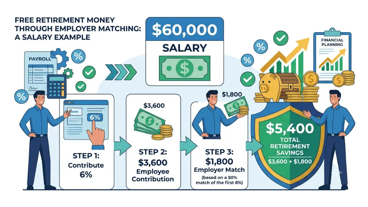 Average 401(k) Employer Match contribution example using salary and employer matching calculation