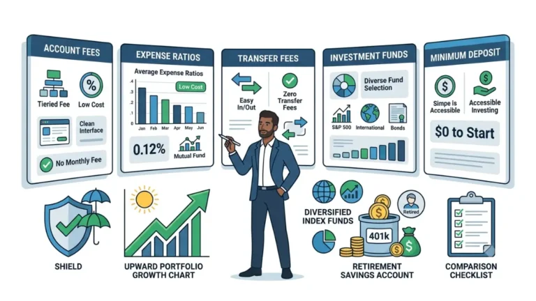 Best IRA Account comparison showing how to choose the right IRA broker based on fees, investment options, expense ratios, and transfer flexibility