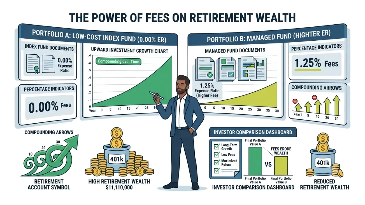 Best IRA Account comparison illustrating how lower expense ratios help retirement investments grow faster over time