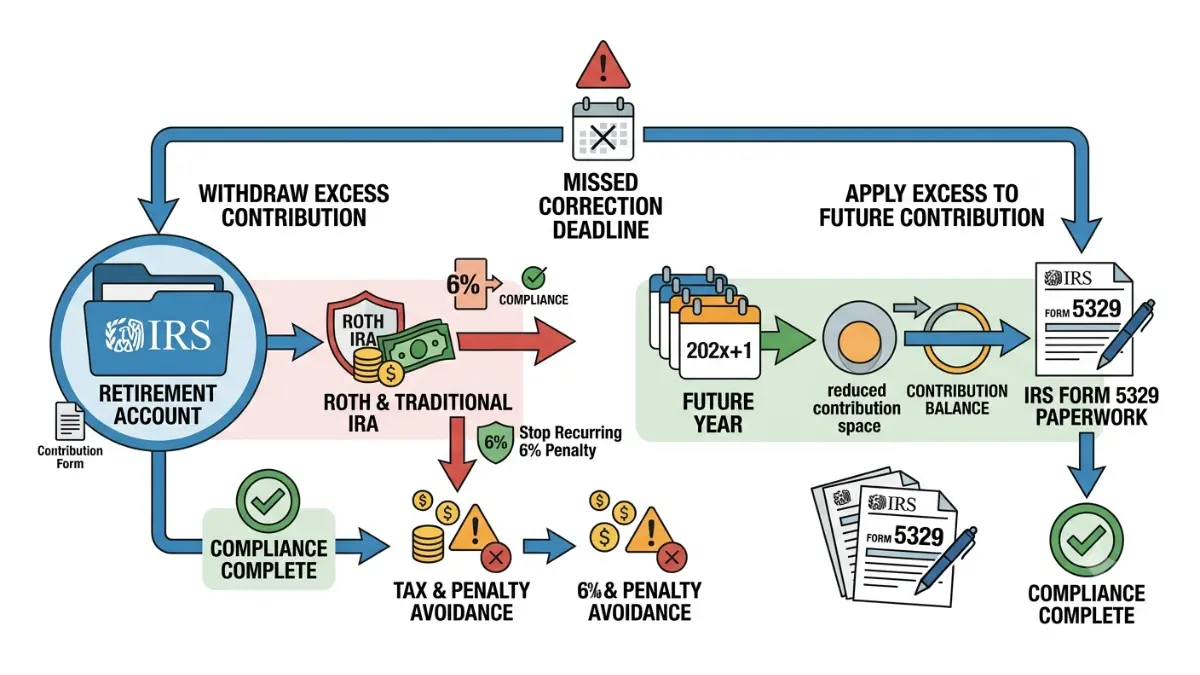 Excess IRA Contribution solutions after the correction deadline including withdrawal or future contribution adjustment