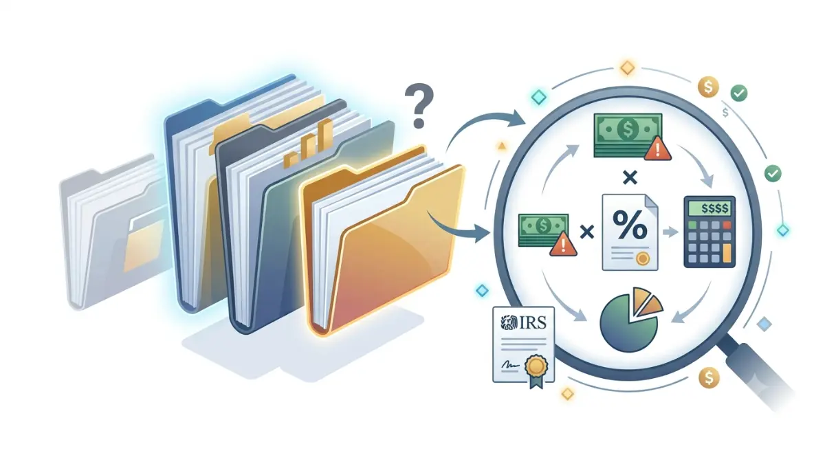 Financial illustration explaining Missed RMD Penalty calculation by highlighting that the IRS penalty applies only to the missed distribution amount rather than the entire retirement account balance.