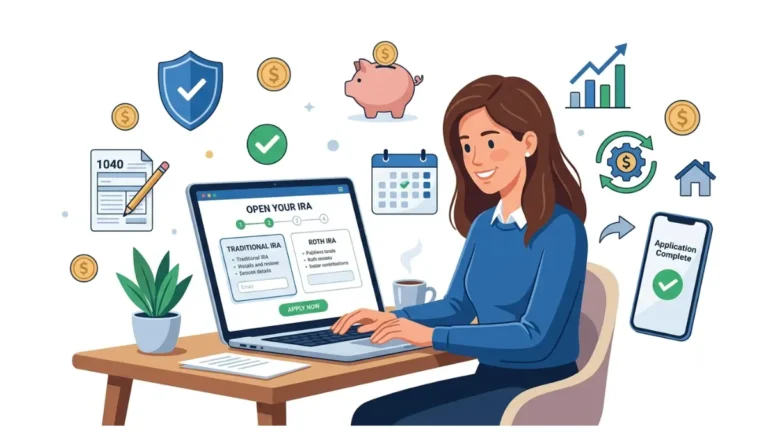 Open an IRA online with a step-by-step retirement account setup illustration