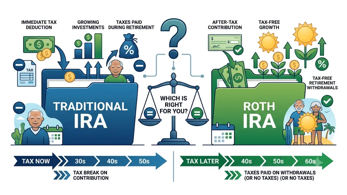 Open an IRA by comparing Traditional IRA and Roth IRA before choosing the right retirement account
