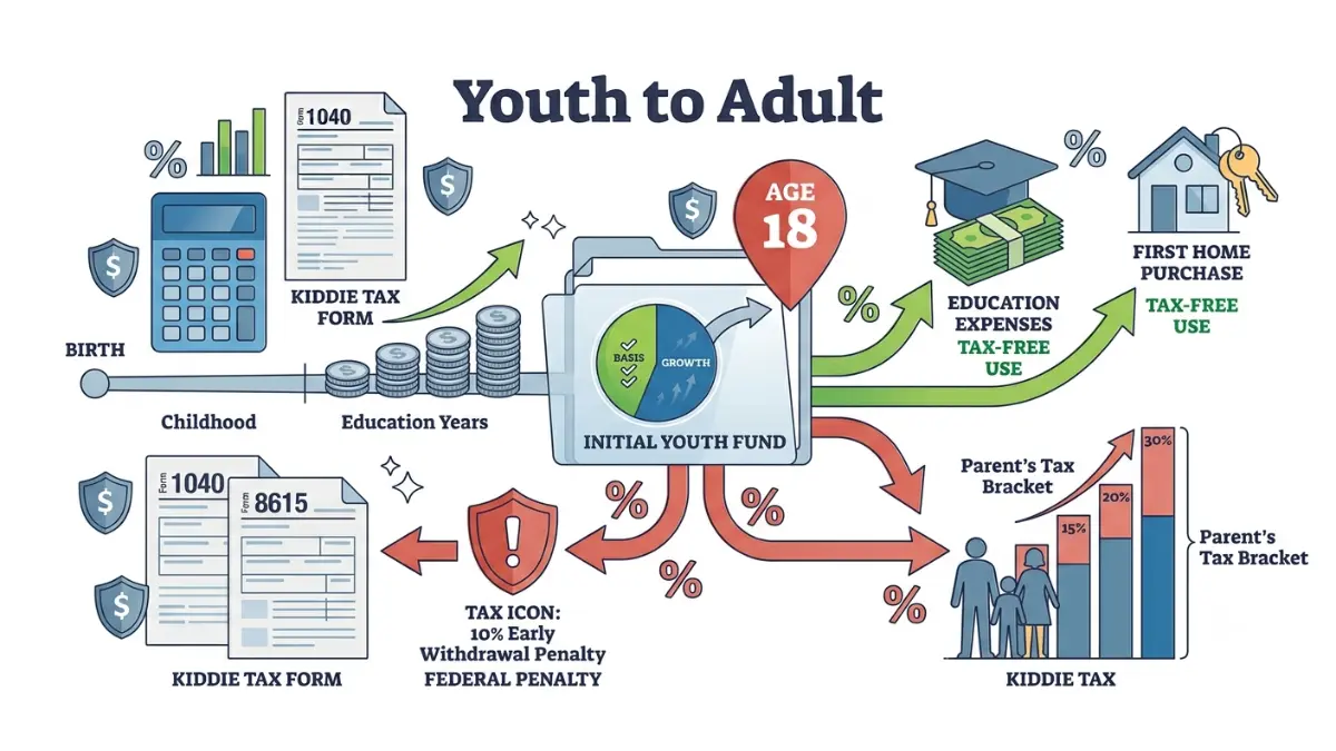 Trump Account Taxes highlighting age 18 withdrawal rules including the 10 percent penalty, kiddie tax, and important exceptions