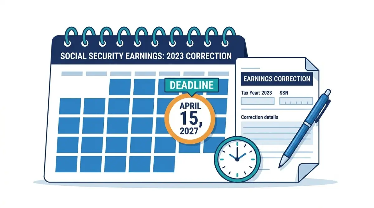 Social Security earnings correction deadline of April 15, 2027, highlighted on a calendar