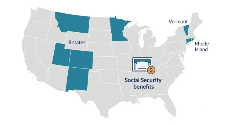 U.S. map showing the eight states that still tax Social Security benefits in 2026