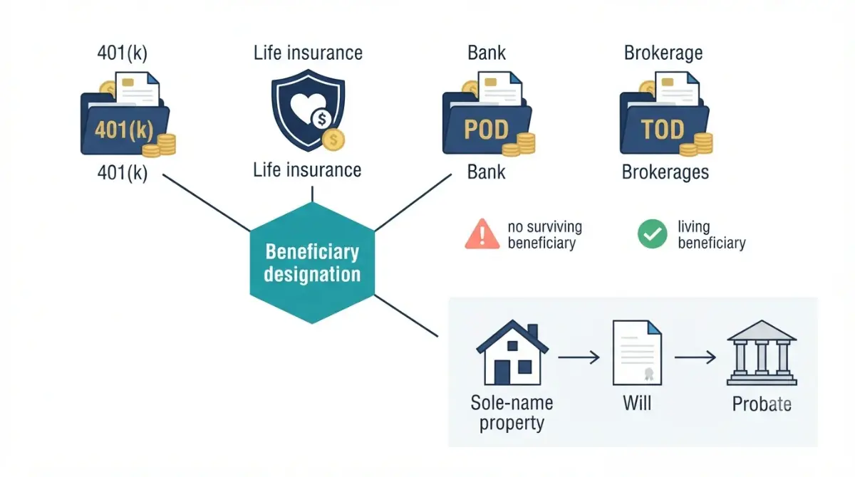 Beneficiary Designation directing 401(k), life insurance, POD, and TOD accounts outside probate