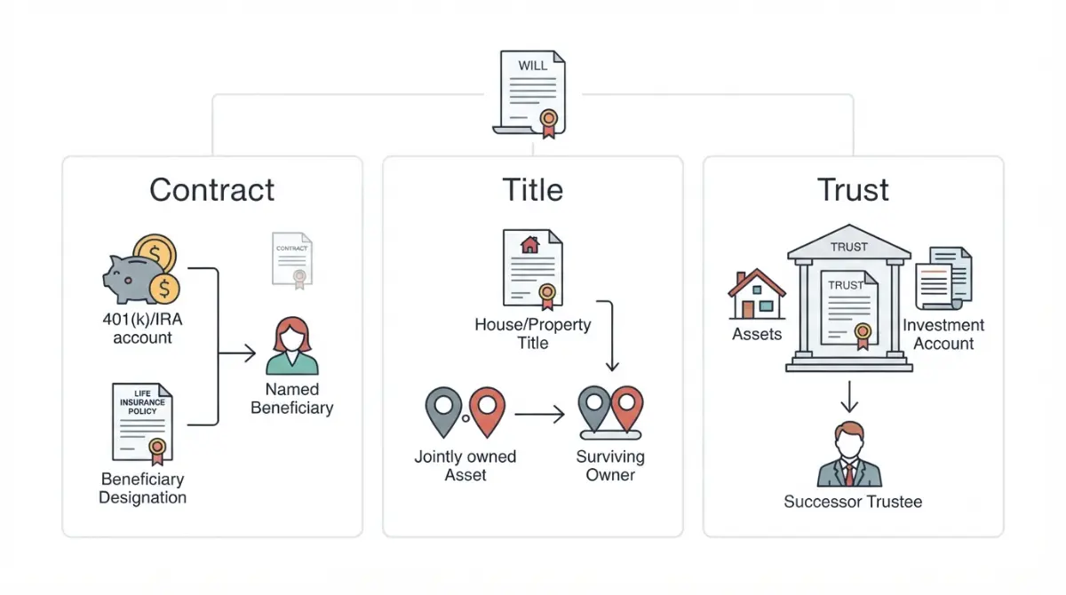 Assets passing outside a will through contract, title, and trust arrangements