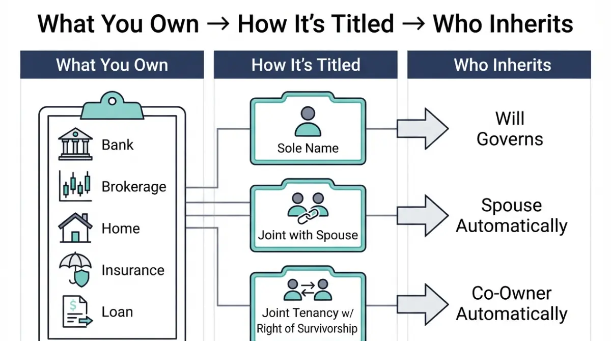 “Estate planning asset inventory and titling outcomes showing how ownership type determines inheritance”