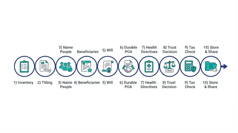 “Estate planning checklist: 10-step roadmap showing correct order from inventory to storage for effective estate planning”