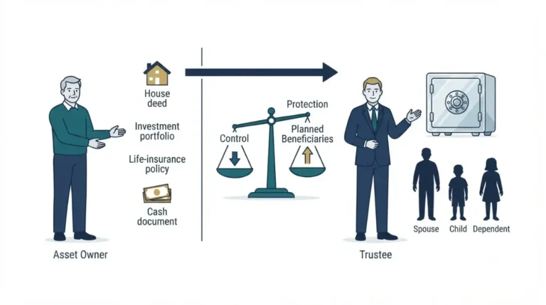 Irrevocable Trust transfers assets from an owner to a trustee for protection and beneficiary planning.