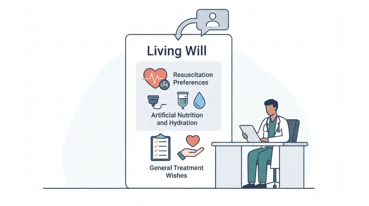 Living Will vs Health Care Proxy article illustration showing a living will with medical treatment preferences
