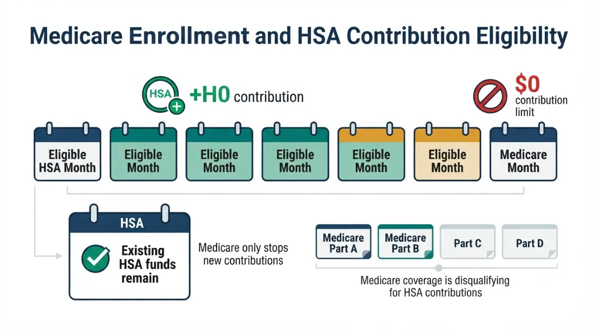 HSA and Medicare Rules: Medicare coverage reducing the HSA contribution limit to zero while existing HSA funds remain available