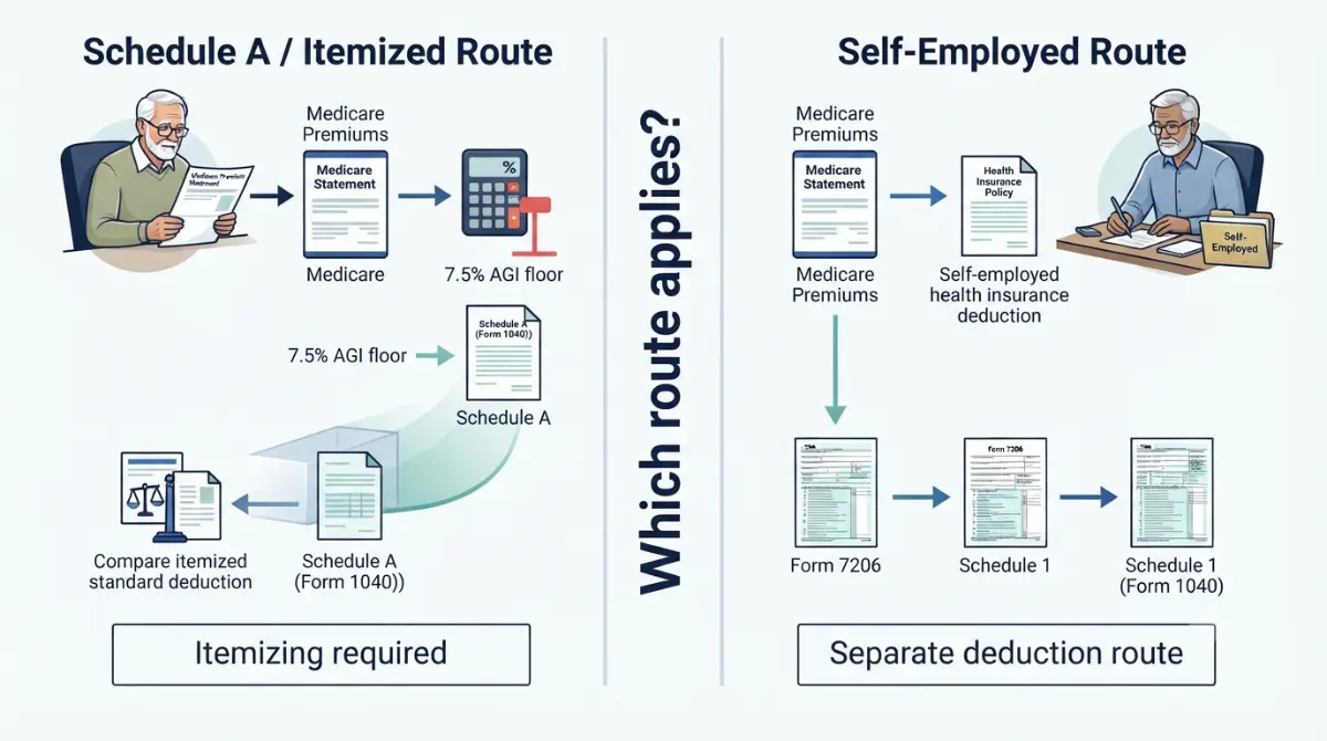 Medicare premiums comparison between Schedule A and the self-employed health insurance deduction
