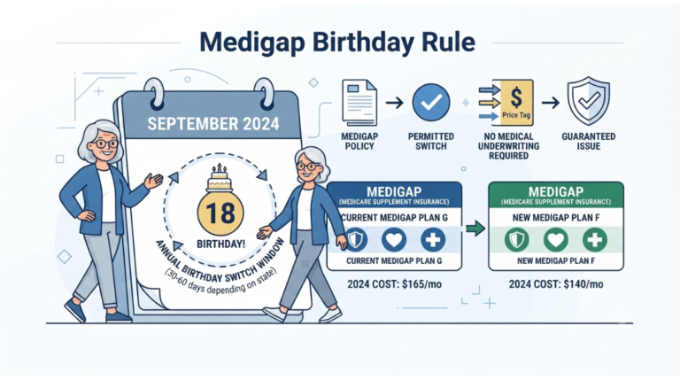 Medigap Birthday Rule showing an annual birthday window for switching Medigap plans