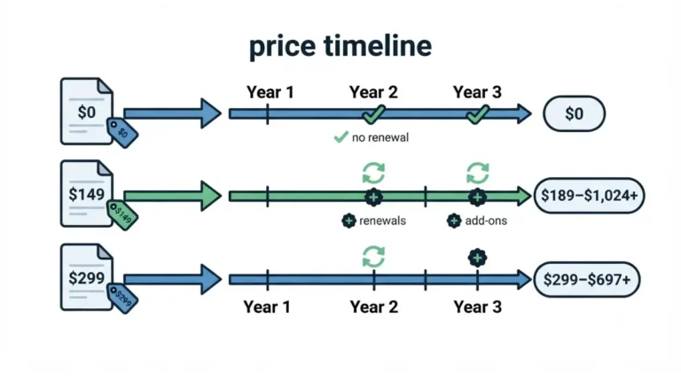 Vector illustration showing how the total 3‑year cost of an online will can differ from the upfront price