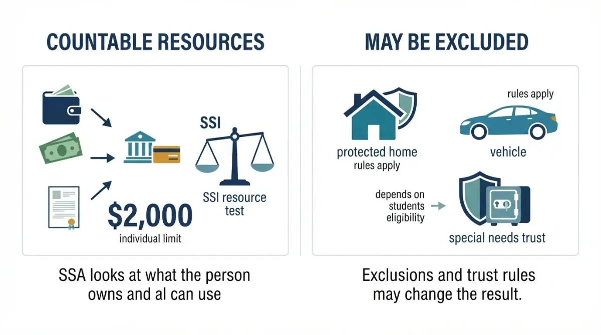 Special Needs Trust shown beside countable and potentially excluded SSI resources