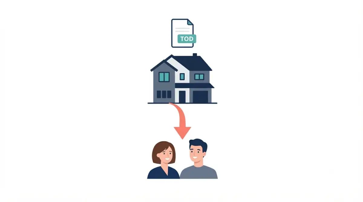 Professional vector illustration of a home passing to heirs through a Transfer on Death Deed without probate