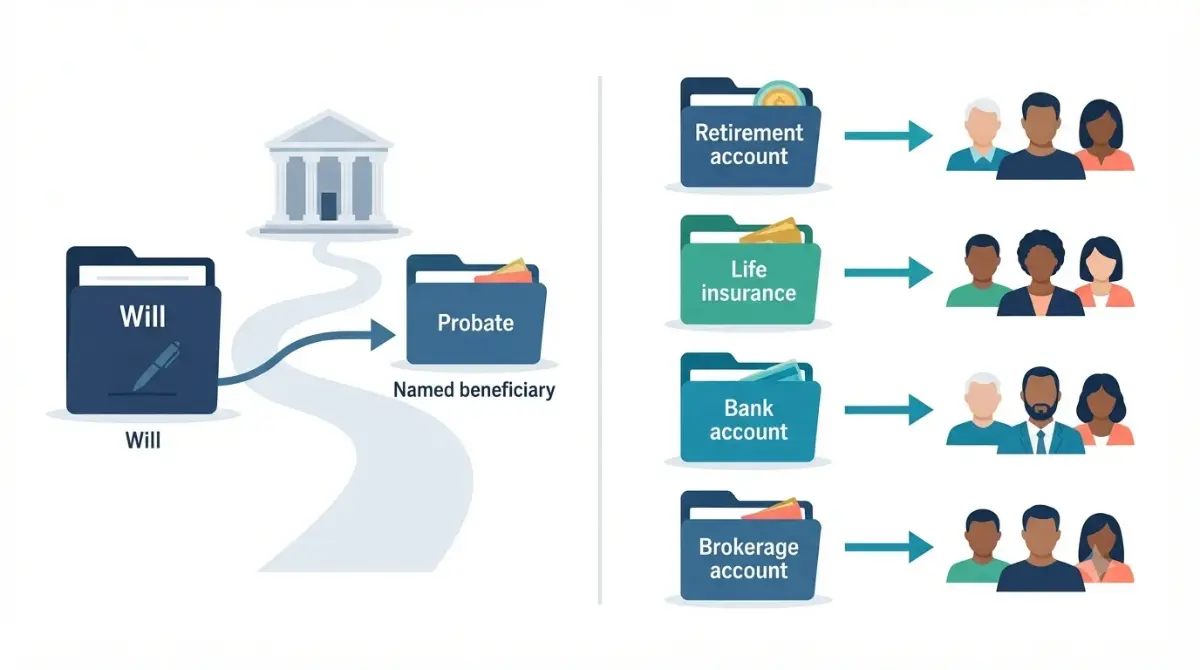 Beneficiary Designation and will directing different financial assets to heirs