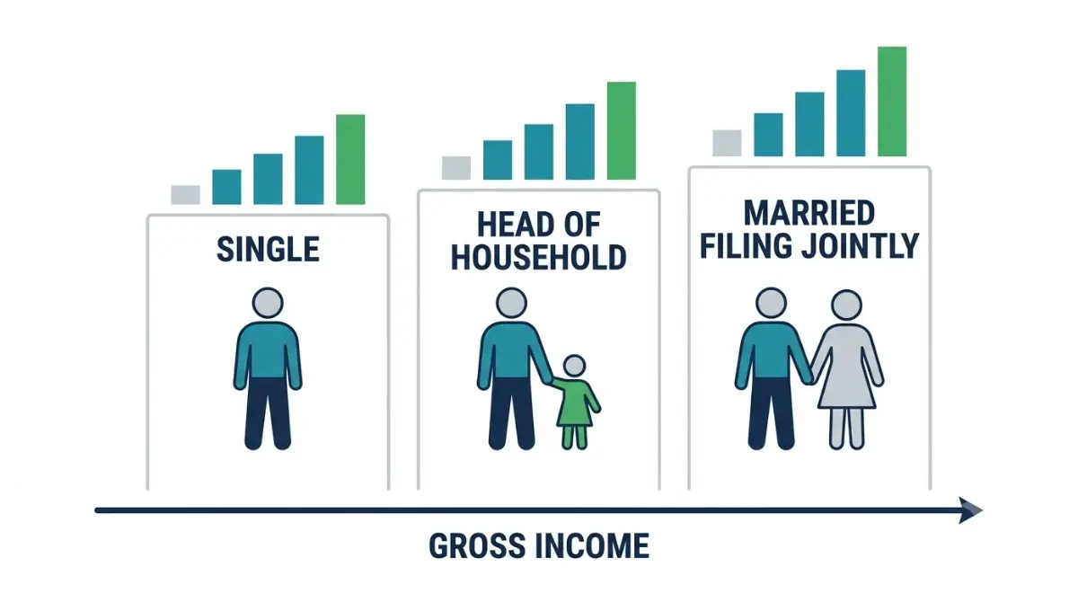 Who Need to File a 2025 federal tax return: vector illustration comparing filing thresholds for single, head of household, and married filing jointly taxpayers
