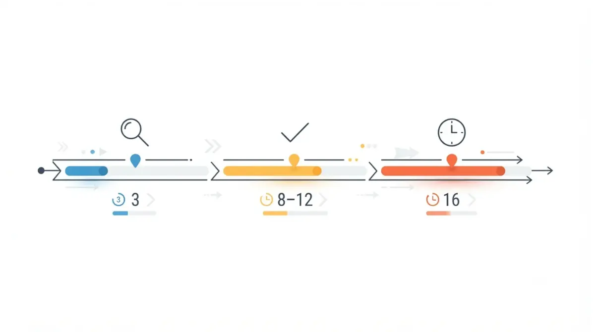 Horizontal timeline of IRS amended return refund processing milestones at 3 weeks, 8–12 weeks, and up to 16 weeks
