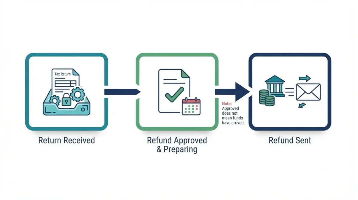 Check Tax Refund Status through the received, approved, and sent refund stages