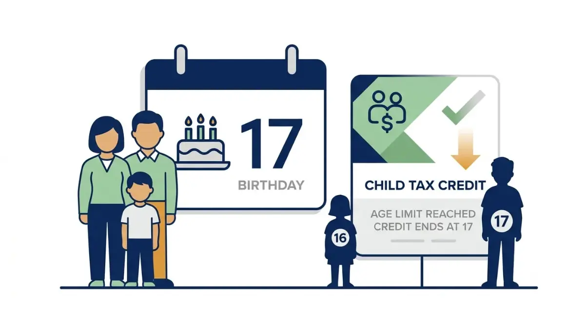 Tax Refund Lower Than Last Year: vector illustration of a child turning 17 and no longer qualifying for the Child Tax Credit