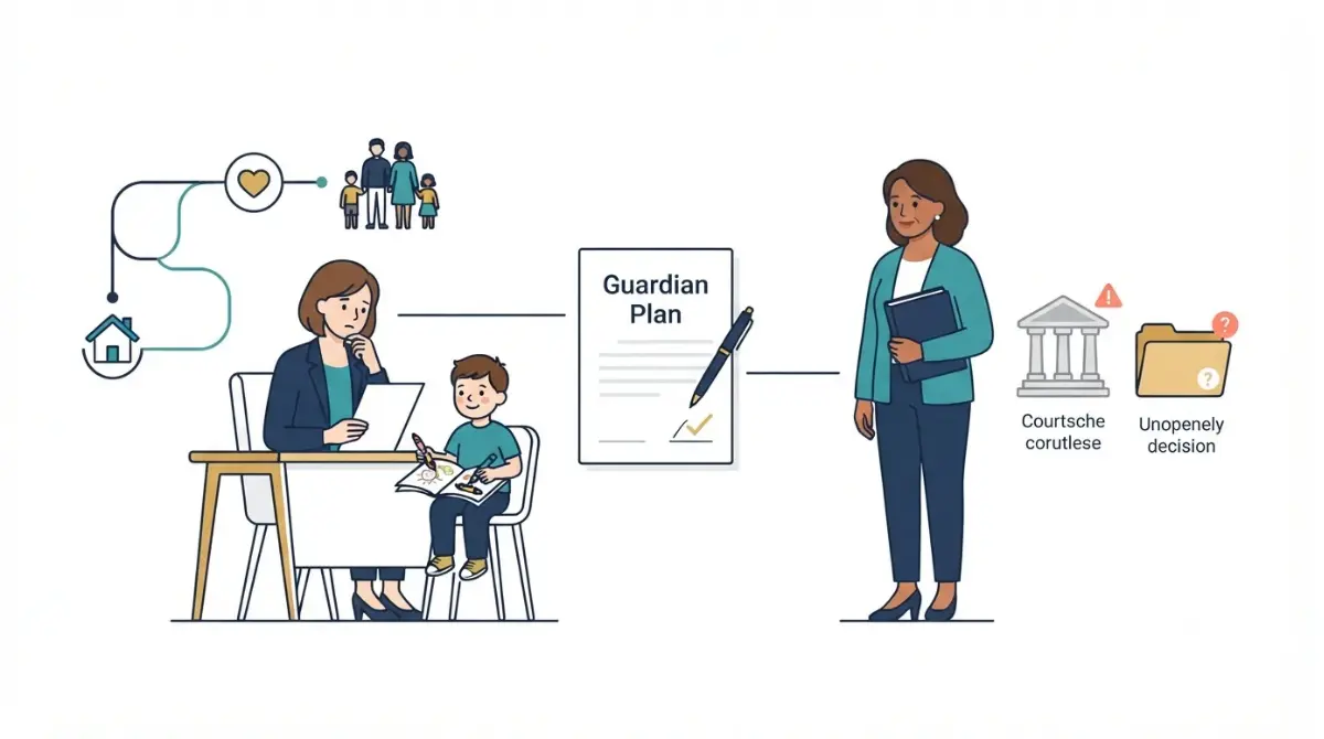 Parent reviewing a guardian plan for a Minor child with a trusted caregiver