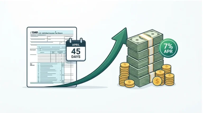 Vector illustration of IRS tax refund with interest growing over time on white background