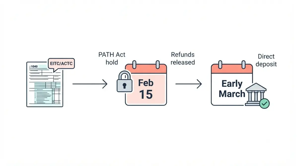 PATH Act Refund Date timeline showing mid‑February hold and early March deposit for EITC and ACTC filers