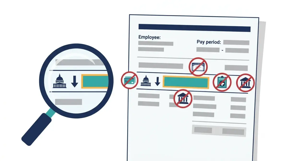 Simplified paystub highlighting the federal income tax line for the Tax Withholding Estimator.