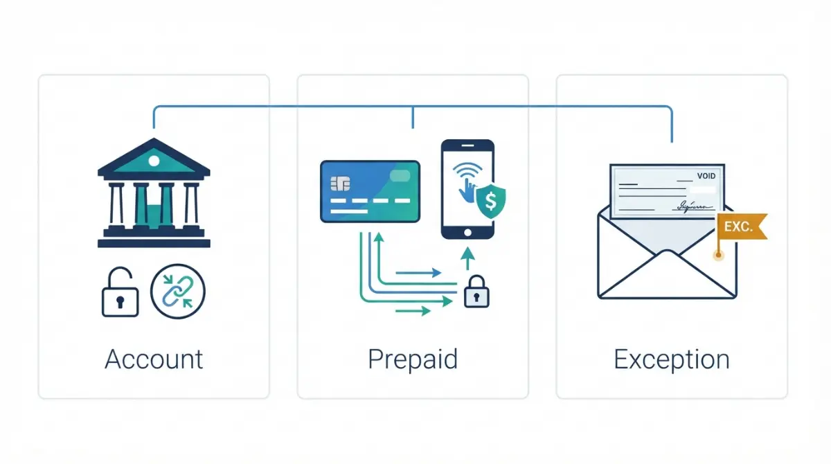 Tax Refund delivery options comparing a bank account, prepaid account, and paper-check exception