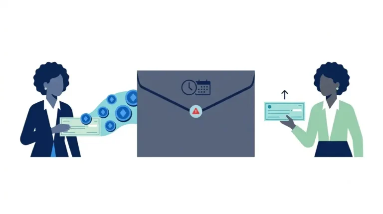 Tax Refund vector illustration showing withheld paycheck money held by the IRS before being returned to a taxpayer.